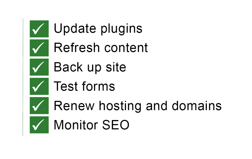 Affordable SEO for small business - maintenance list for your website
