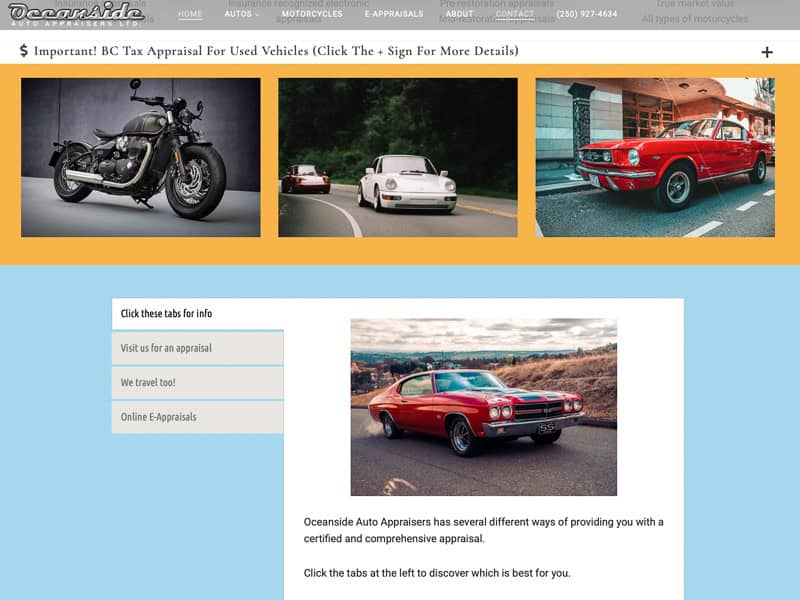 Oceanside Auto Appraisers website redesign – small business web design case study by Spine & Leaf Media