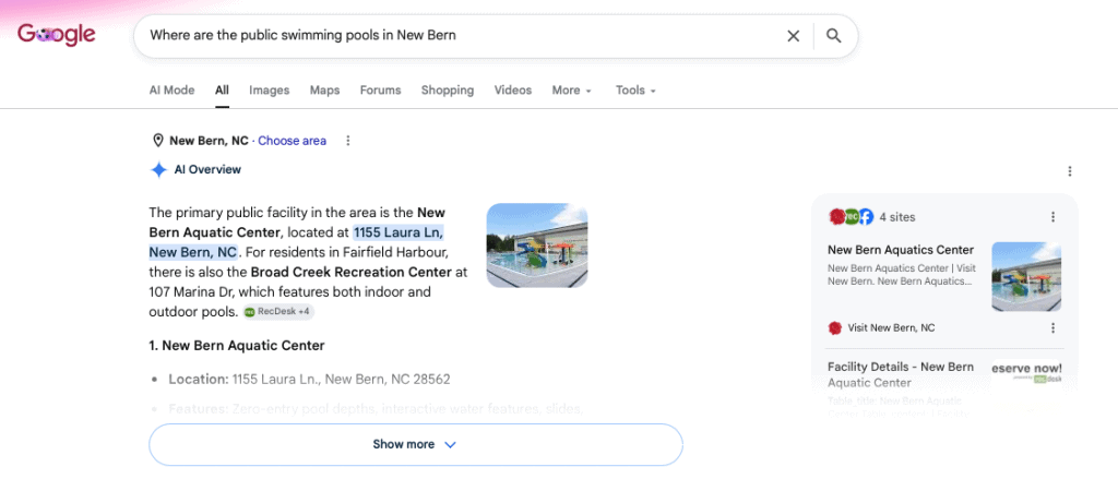 An example of an AI Overview in Google results.  What is GEO?
