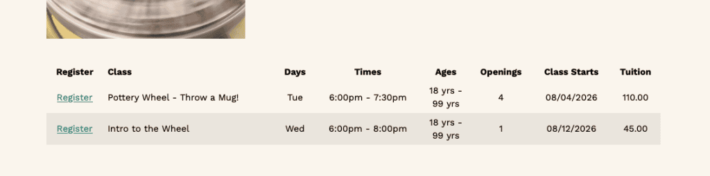 Live class booking integration built into the new website and explained in this small business web design case study