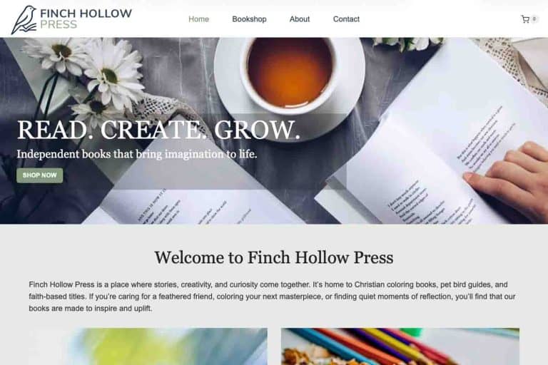 Image of the home page of Finch Hollow Press, one of the sites created to consolidate and replace several broken websites